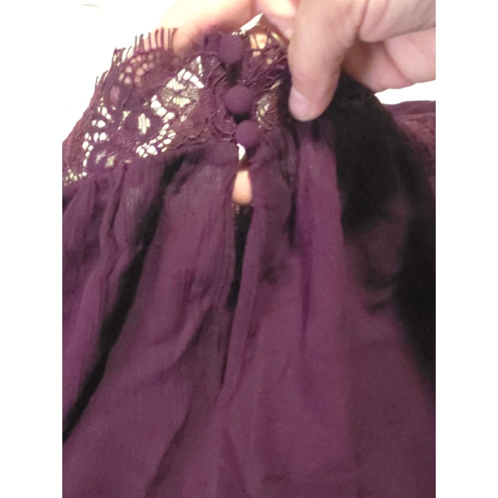 Free People Purple Lace Trim Peasant Blouse Long Sleeve Boho Top Medium EUC - Picture 5 of 10
